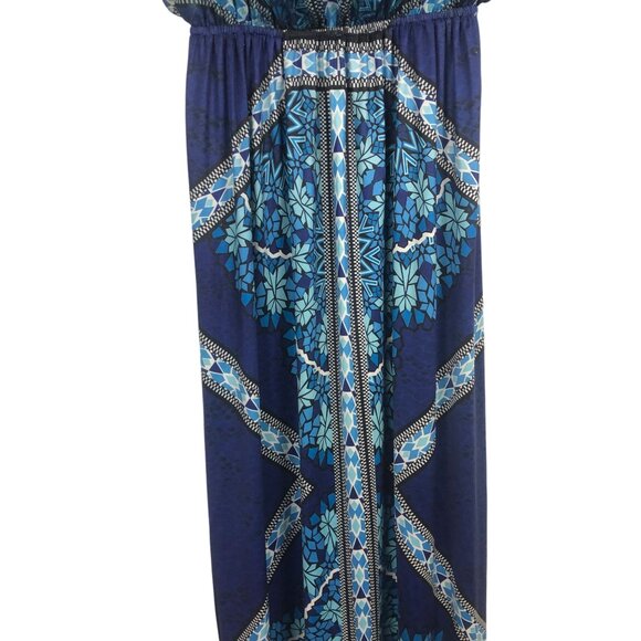 New Style Co Sleeveless Maxi Dress Sz Medium Blue Mandala Print Studded Detail - Picture 8 of 12